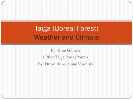 By: Evan Gilman (Other Taiga PowerPoint's By: Drew, Robert, and Vincent) Taiga (Boreal Forest) Weather and Climate.