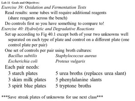 3 starch plates 5 urea broths (replaces urea slant)