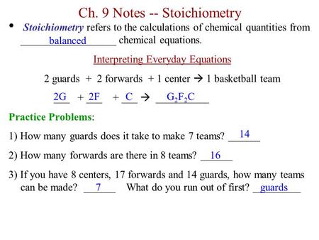 Ch. 9 Notes -- Stoichiometry