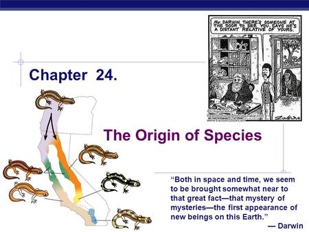 AP Biology Chapter 24. The Origin of Species “Both in space and time, we seem to be brought somewhat near to that great fact—that mystery of mysteries—the.