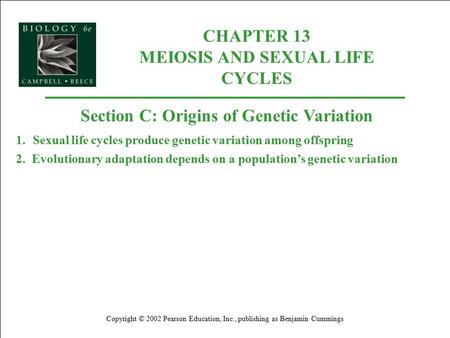 CHAPTER 13 MEIOSIS AND SEXUAL LIFE CYCLES