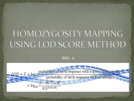 1 BBS- 6. INTRODUCTION METHODS OF HOMOZYGOSITY MAPPING HOMOZYGOSITY MAPPER GENETIC LINKAGE LOD SCORE METHOD 2.