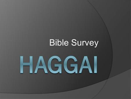 Bible Survey. Bible Survey – Haggai Title: 1. Hebrew - yG:åx; 2. Greek - Aggaioj 3. Latin - Aggei.