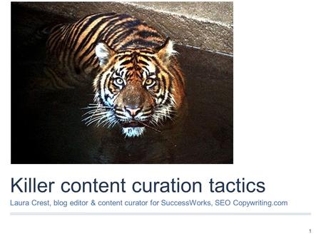 Killer content curation tactics Laura Crest, blog editor & content curator for SuccessWorks, SEO Copywriting.com 1.