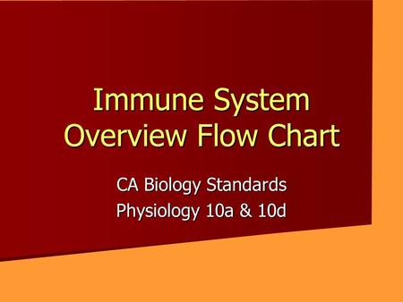 Immune System Overview Flow Chart CA Biology Standards Physiology 10a & 10d.