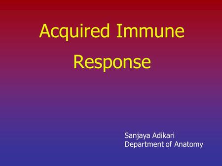 Acquired Immune Response Sanjaya Adikari Department of Anatomy.