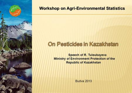 Workshop on Agri-Environmental Statistics Speech of R. Tuleubayeva Ministry of Environment Protection of the Republic of Kazakhstan Budva 2013.