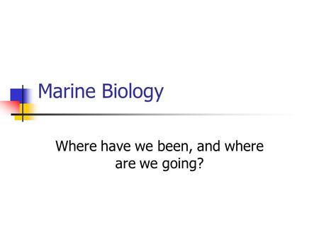 Marine Biology Where have we been, and where are we going?