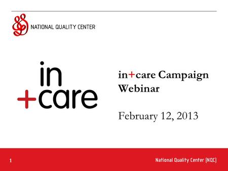 1 in+care Campaign Webinar February 12, 2013. 2 Ground Rules for Webinar Participation Actively participate and write your questions into the chat area.