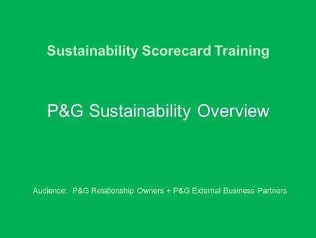 Sustainability Scorecard Training