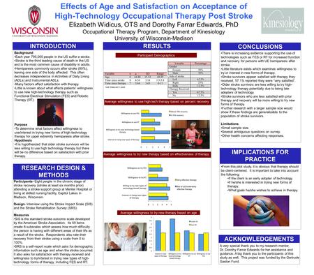 Effects of Age and Satisfaction on Acceptance of High-Technology Occupational Therapy Post Stroke Elizabeth Widicus, OTS and Dorothy Farrar Edwards, PhD.