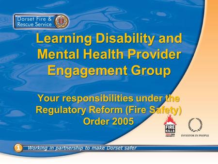 Working in partnership to make Dorset safer 1 1 Learning Disability and Mental Health Provider Engagement Group Your responsibilities under the Regulatory.