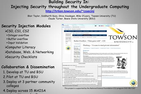 Building Security In: Injecting Security throughout the Undergraduate Computing   Security.