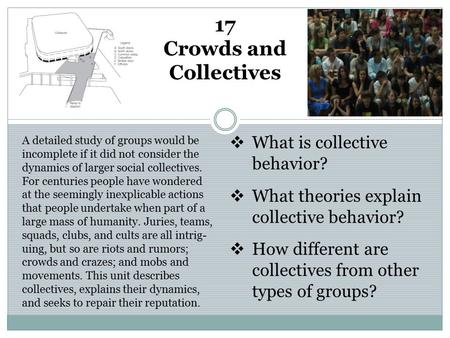 17 Crowds and Collectives A detailed study of groups would be incomplete if it did not consider the dynamics of larger social collectives. For centuries.