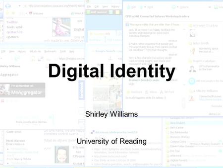 Digital Identity Shirley Williams University of Reading.
