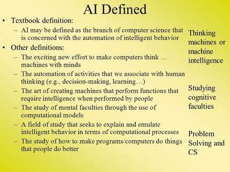 AI Defined Textbook definition: