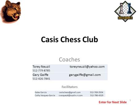 Casis Chess Club Coaches
