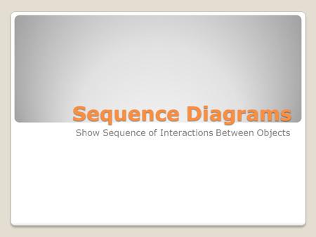 Sequence Diagrams Show Sequence of Interactions Between Objects.