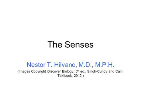 The Senses Nestor T. Hilvano, M.D., M.P.H.
