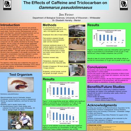 The Effects of Caffeine and Triclocarban on Gammarus pseudolimnaeus Jim Fietzer Department of Biological Sciences, University of Wisconsin – Whitewater.