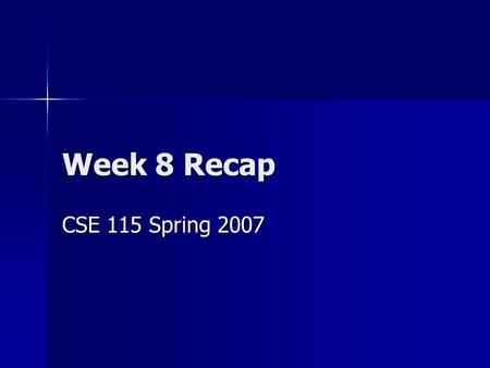Week 8 Recap CSE 115 Spring 2007. Composite Revisited Once we create a composite object, it can itself refer to composites. Once we create a composite.