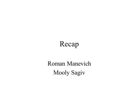 Recap Roman Manevich Mooly Sagiv. Outline Subjects Studied Questions & Answers.