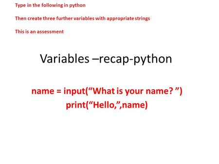 Variables –recap-python