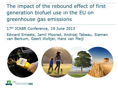 The impact of the rebound effect of first generation biofuel use in the EU on greenhouse gas emissions 17 th ICABR Conference, 19 June 2013 Edward Smeets,