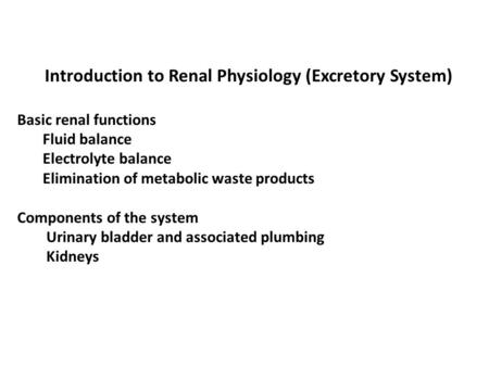 Introduction to Renal Physiology (Excretory System)