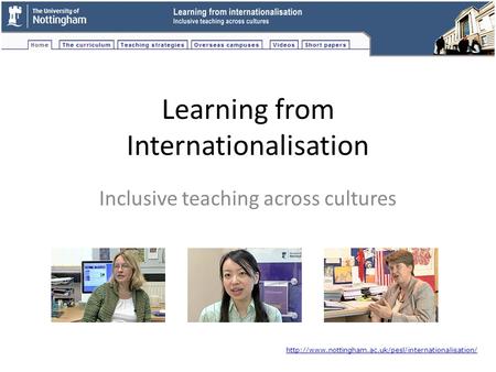 Learning from Internationalisation Inclusive teaching across cultures