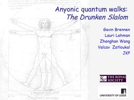 Gavin Brennen Lauri Lehman Zhenghan Wang Valcav Zatloukal JKP Ubergurgl, June 2010 Anyonic quantum walks: The Drunken Slalom.