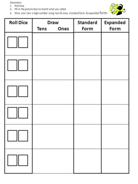 Roll Dice Draw Tens Ones Standard Form Expanded Form