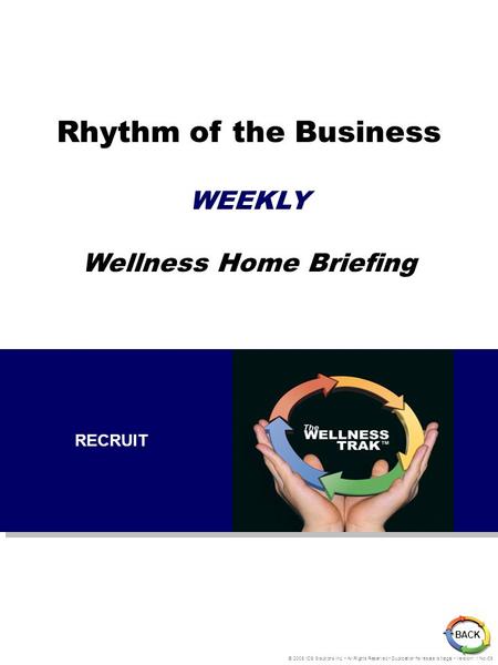 Rhythm of the Business WEEKLY Wellness Home Briefing BACK © 2005 IDS Solutions Inc. All Rights Reserved Duplication for resale is illegal Version1.1 Nov06.