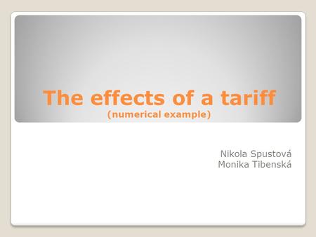 The effects of a tariff (numerical example) Nikola Spustová Monika Tibenská.