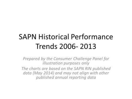 SAPN Historical Performance Trends 2006- 2013 Prepared by the Consumer Challenge Panel for illustration purposes only The charts are based on the SAPN.