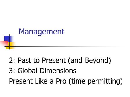 Management 2: Past to Present (and Beyond) 3: Global Dimensions