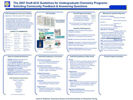 The 2007 Draft ACS Guidelines for Undergraduate Chemistry Programs: Soliciting Community Feedback & Answering Questions The 2007 Draft ACS Guidelines for.