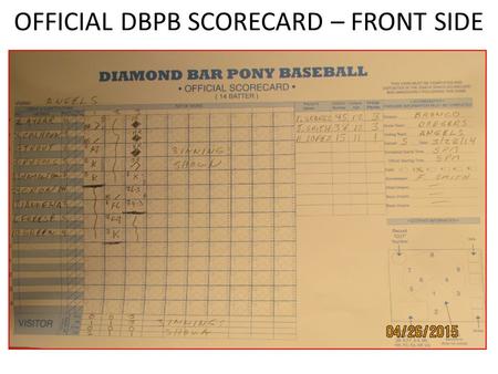 OFFICIAL DBPB SCORECARD – FRONT SIDE. Basic Steps – Filling in the official card 1)Obtain a copy of each teams line-up cards from each coach at least.