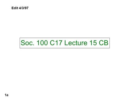 Soc. 100 C17 Lecture 15 CB 1a Edit 4/3/97. A CB Knowledge Quiz 1b Will be discussed in class.