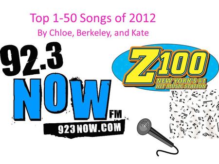 Top 1-50 Songs of 2012 By Chloe, Berkeley, and Kate.