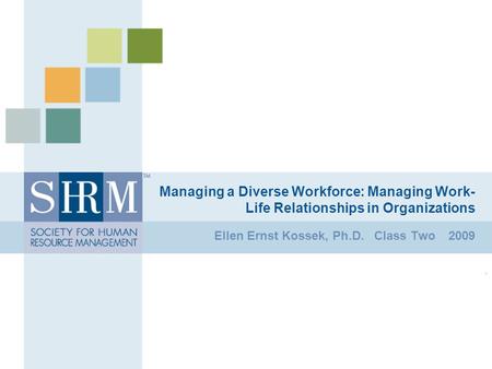 Managing a Diverse Workforce: Managing Work- Life Relationships in Organizations Ellen Ernst Kossek, Ph.D. Class Two 2009.