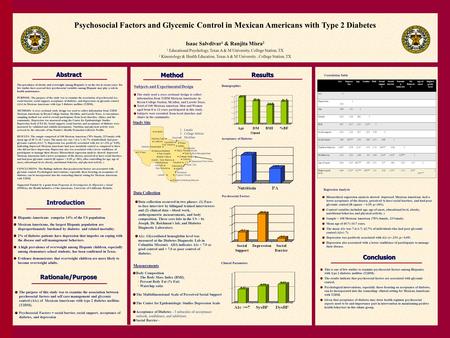 Psychosocial Factors and Glycemic Control in Mexican Americans with Type 2 Diabetes Isaac Salvdivar 1 & Ranjita Misra 2 1 Educational Psychology, Texas.