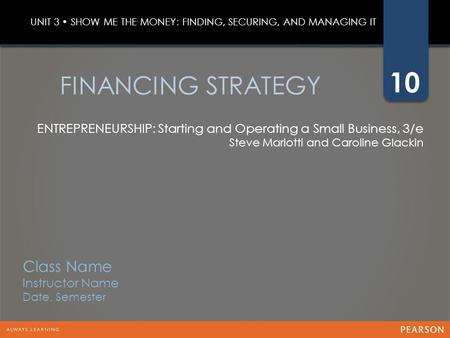 FINANCING STRATEGY Class Name Instructor Name Date, Semester