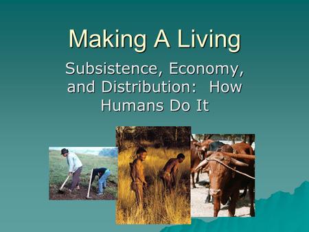 Subsistence, Economy, and Distribution: How Humans Do It