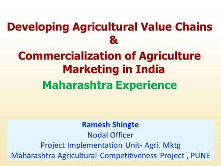 Developing Agricultural Value Chains &