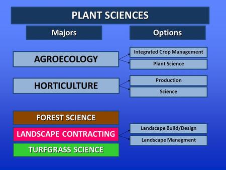 PLANT SCIENCES FOREST SCIENCE TURFGRASS SCIENCE AGROECOLOGY LANDSCAPE CONTRACTING HORTICULTURE Integrated Crop Management Plant Science Production Science.