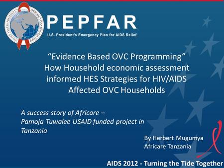 AIDS 2012 - Turning the Tide Together “Evidence Based OVC Programming” How Household economic assessment informed HES Strategies for HIV/AIDS Affected.