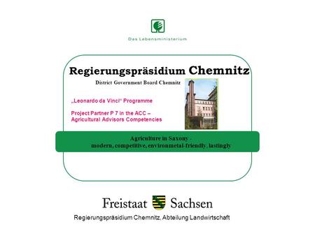Regierungspräsidium Chemnitz, Abteilung Landwirtschaft Regierungspräsidium Chemnitz District Government Board Chemnitz „Leonardo da Vinci“ Programme Project.