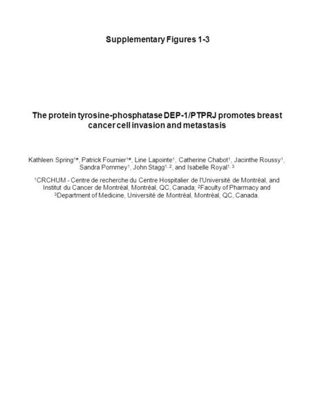 Supplementary Figures 1-3 The protein tyrosine-phosphatase DEP-1/PTPRJ promotes breast cancer cell invasion and metastasis Kathleen Spring 1#, Patrick.