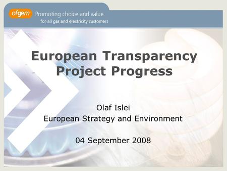 European Transparency Project Progress Olaf Islei European Strategy and Environment 04 September 2008.